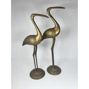 MCM Set Of 2 Heron Crane Egret Mid Century Modern Solid Brass Vintage 1970s